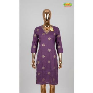 Women's maroon floral printed cotton full sleeve knee length kurti India
