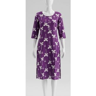Women's Purple Floral Rayon Kurti 3/4 Sleeve Straight Fit India