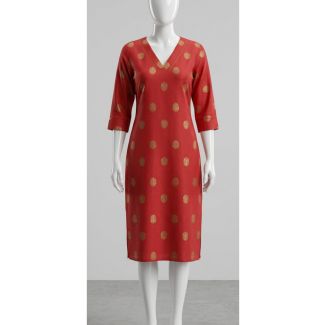 Women's Red Gold Polka Dot Rayon Kurti India