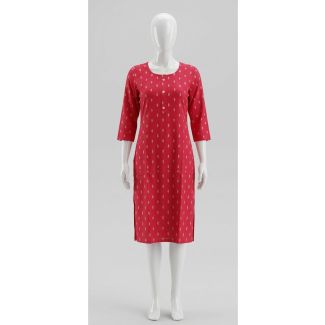 Women's Red Printed Rayon Straight Kurti with 3/4 Sleeves India
