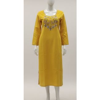 Yellow embroidered cotton kurti full sleeve India