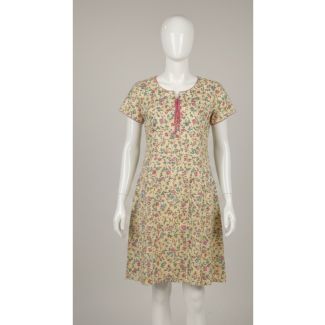 Yellow floral cotton kurti 3/4 sleeve A-line India