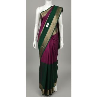 Magenta and Green Saree with Gold Border