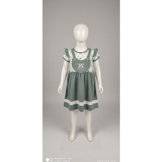 Sage green and white floral cotton dress with ruffle sleeves India