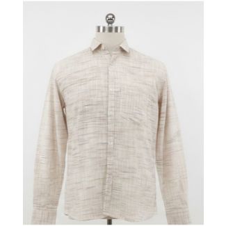 Beige textured cotton shirt, full sleeve, classic collar - Gangavathi Exports