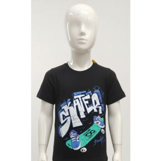 Black cotton kids t-shirt skater graphic short sleeve India
