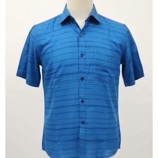 Blue cotton shirt with horizontal stripes and short sleeves