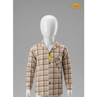 Boys Beige Brown Checkered Full Sleeve Shirt for casual wear in India