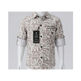 Boys beige geometric print cotton full sleeve dress shirt for kids in India