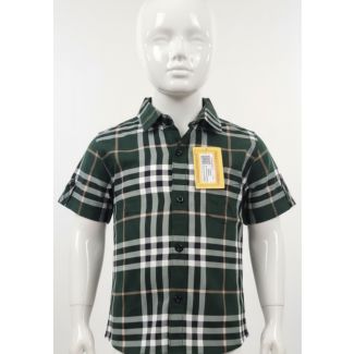 Boys dark green plaid short sleeve cotton shirt on a mannequin India