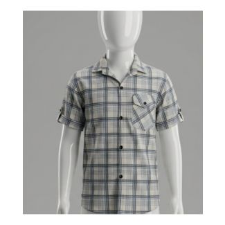 Boys Grey and Blue Checkered Half Sleeve Casual Shirt for sale in India