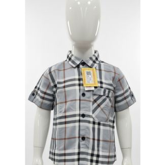 Boys grey and black plaid short sleeve casual shirt on a mannequin India