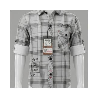 Boys grey plaid cotton button down full sleeve shirt for kids in India