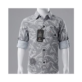 Boys grey printed cotton full sleeve button down shirt for kids in India