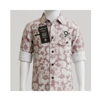 Boys mauve floral print cotton full sleeve dress shirt for casual wear India