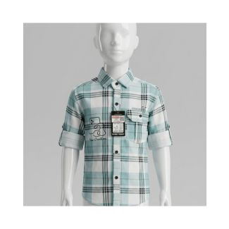 Boys mint green checkered cotton full sleeve shirt for a stylish look in India