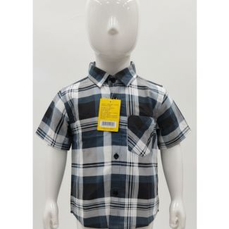 Boys blue grey and white plaid short sleeve shirt on a mannequin India