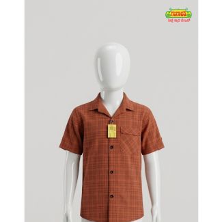 Boys Rust Brown Checkered Cotton Shirt Half Sleeve India
