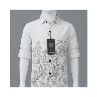 Boys white floral print cotton full sleeve dress shirt for kids in India