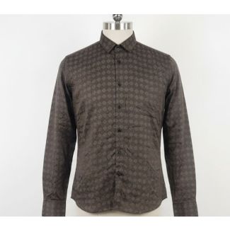 Brown cotton dress shirt with geometric pattern on mannequin