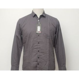 Charcoal grey cotton formal shirt with long sleeves and button-down front on a mannequin