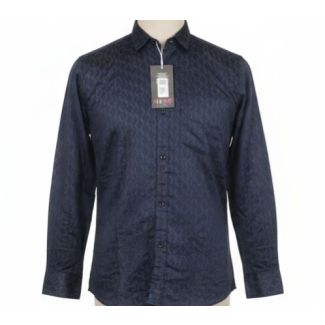 Dark blue patterned cotton shirt with long sleeves and button closure