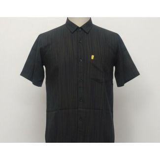 Dark grey cotton shirt with thin vertical pinstripes and short sleeves