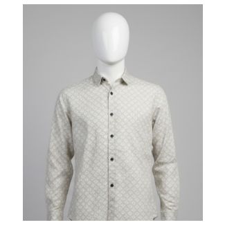 Men's light beige geometric print cotton shirt with full sleeves India