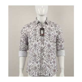 White geometric print cotton shirt full sleeve India