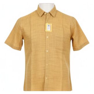 Golden brown textured casual shirt with short sleeves and button closure