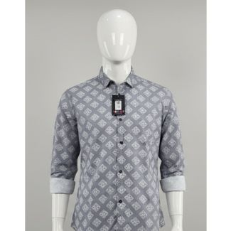 Grey geometric print cotton shirt full sleeve India
