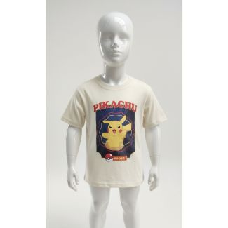 Beige Pikachu graphic cotton kids' t-shirt India