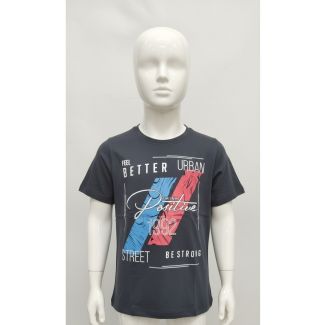 Charcoal gray cotton kids t-shirt with a graphic design in India.