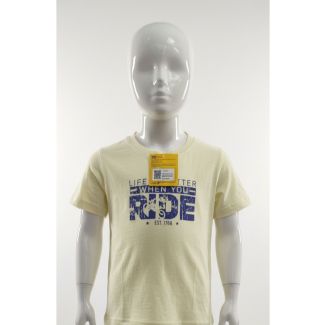 Cream yellow kids t-shirt with navy blue graphic India