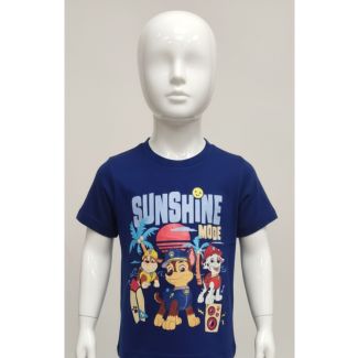 Kids dark blue crew neck cotton t-shirt with 'Sunshine Mode' Paw Patrol character graphic