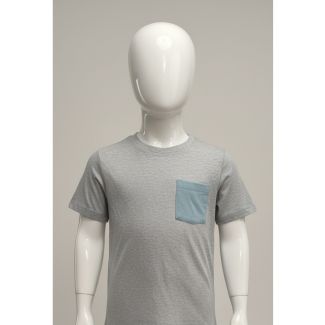 Gray cotton kids t-shirt with light blue pocket India