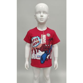 Bright red short sleeve kids t-shirt with large Marvel Spiderman graphic on mannequin India
