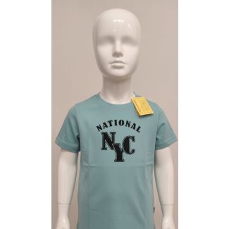 Teal blue kids cotton t-shirt with 'NATIONAL NYC' print India