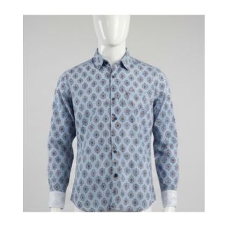 Light blue sanganeri print cotton shirt full sleeve slim fit India