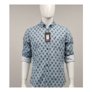 Light blue Sanganeri print cotton shirt slim fit India