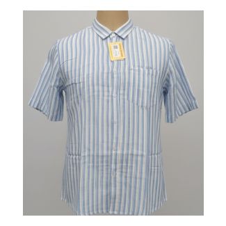 Light blue and white striped cotton shirt with half sleeves for men