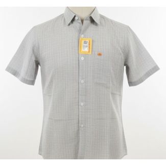 Light gray striped cotton shirt with short sleeves and button-down front
