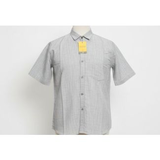 Light gray striped cotton shirt with short sleeves and chest pocket