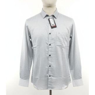Light gray striped cotton button-down shirt with full sleeves