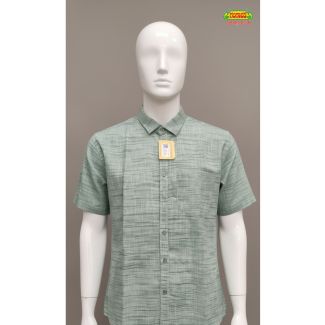 Light green slub cotton mens shirt with half sleeves and spread collar