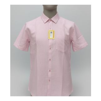 Men's light pink cotton shirt with short sleeves and chest pocket