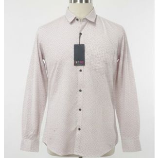 Light pink men's shirt with dotted pattern, long sleeves, and button-down front.