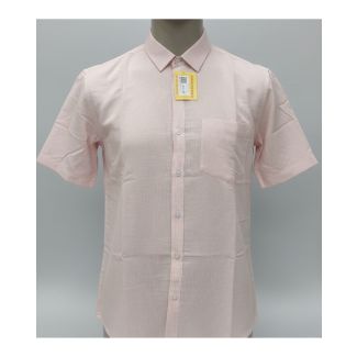 Light pink men's cotton half sleeve shirt with chest pocket