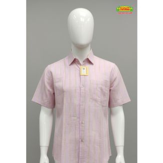 Light pink striped cotton casual shirt with half sleeves and chest pocket