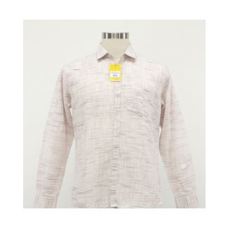 Men's light pink textured full sleeve cotton shirt with spread collar